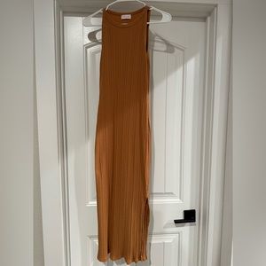 Pink lily Burnt orange fitted dress with slit at bottom